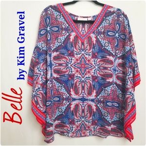 Kim Gravel Paisley Boho Butterfly Sleeved Top in Red, White, and Blue